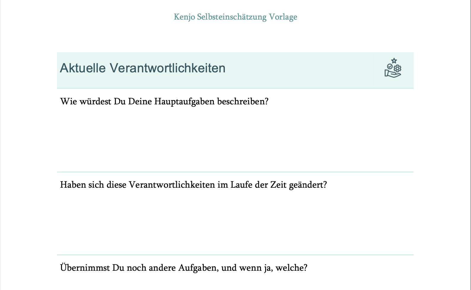 Kostenlose Selbsteinschätzung Vorlage zum herunterladen | Kenjo